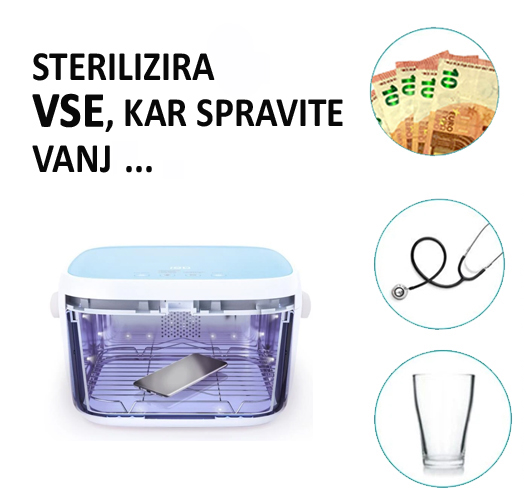 Sterilizator manjših predmetov: denar, knjige, stetoskop, kovance, orodje, škarice, pilice ...